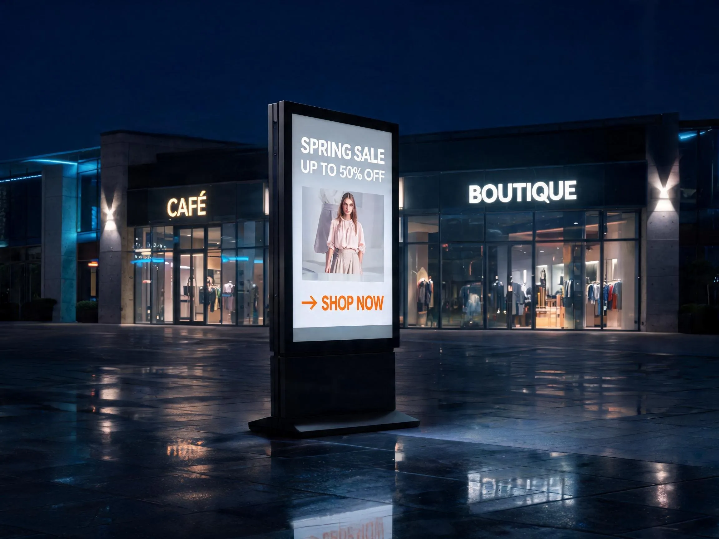 outdoor commercial standee - night
